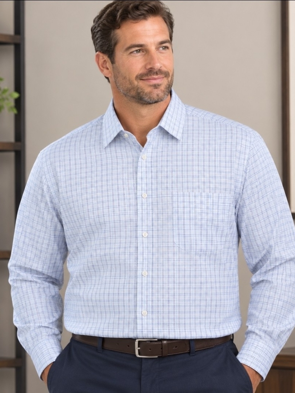 Joseph Abboud Light Blue and White Plaid Dress Shirt
